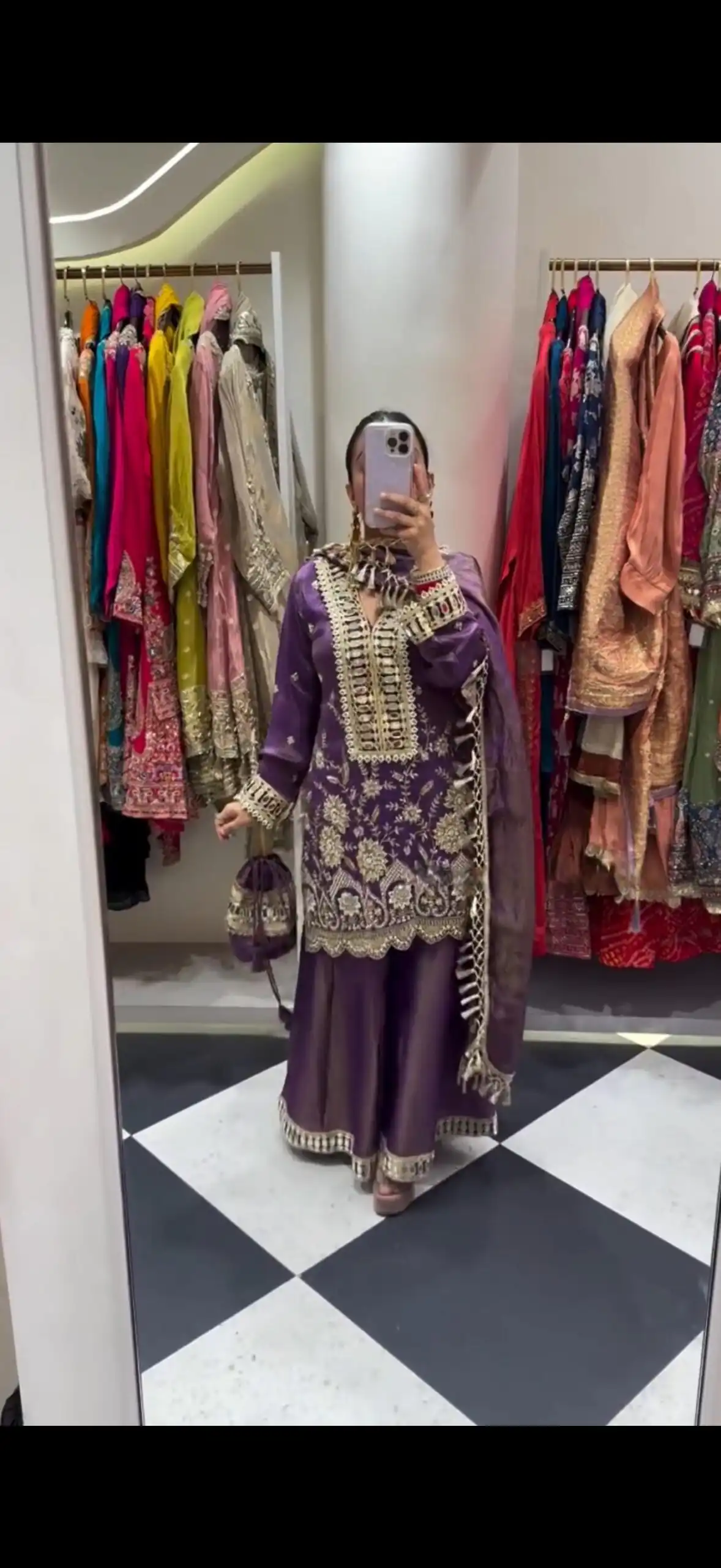 Lavender Cosmos Mirror Embroidery Work Salwar Suit