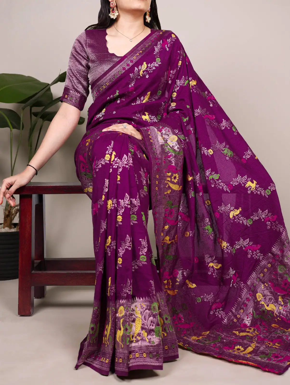 Purple Nylon Weaving Work Saree