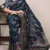 Navy Blue Nylon Weaving Work Saree