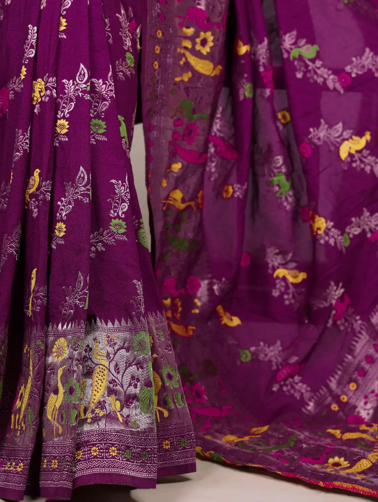 Purple Nylon Weaving Work Saree - Image 3