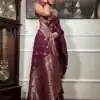 Wine Soft Lichi Silk Border Jacquard Work Saree