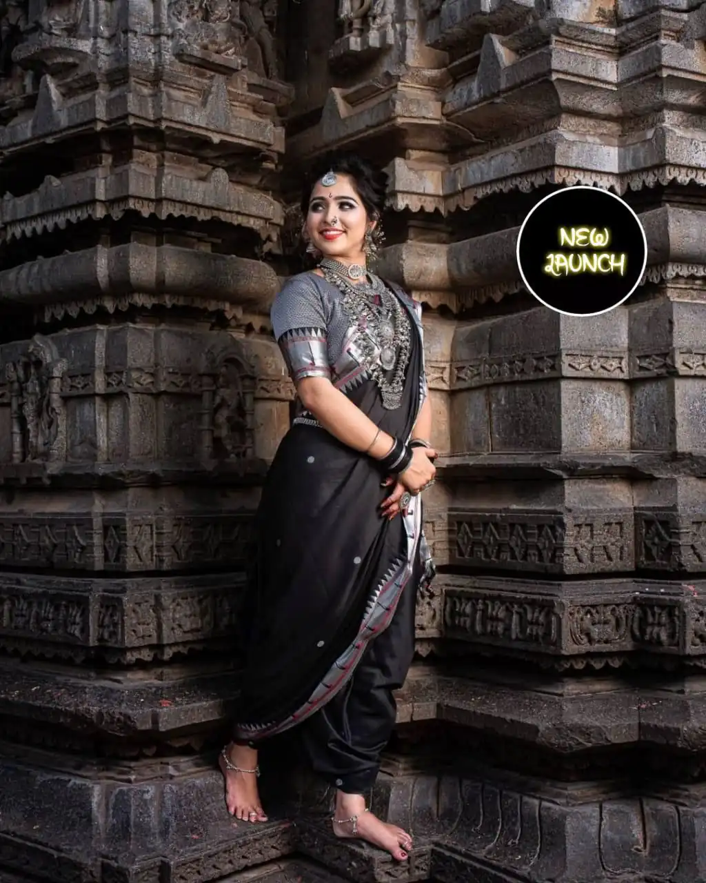 Black Soft Lichi Silk All Over Border Work Saree