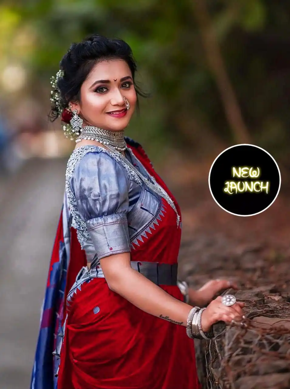 Red Soft Lichi Silk All Over Border Work Saree - Image 2