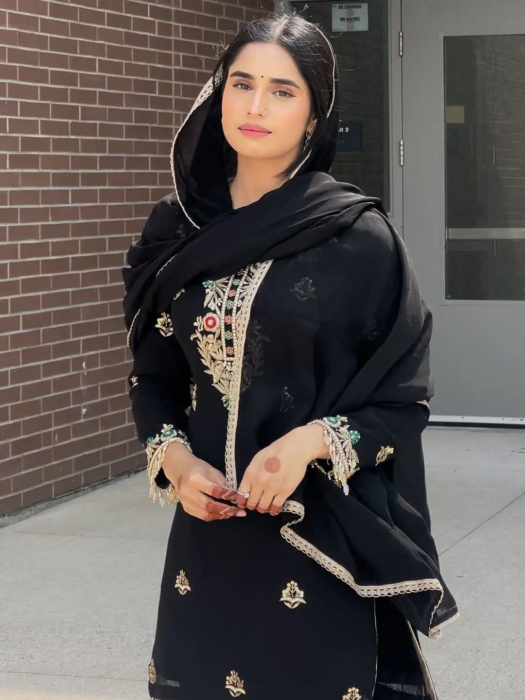 Black Chinon Silk Sequence Embroidery Work Salwar Suit - Image 2