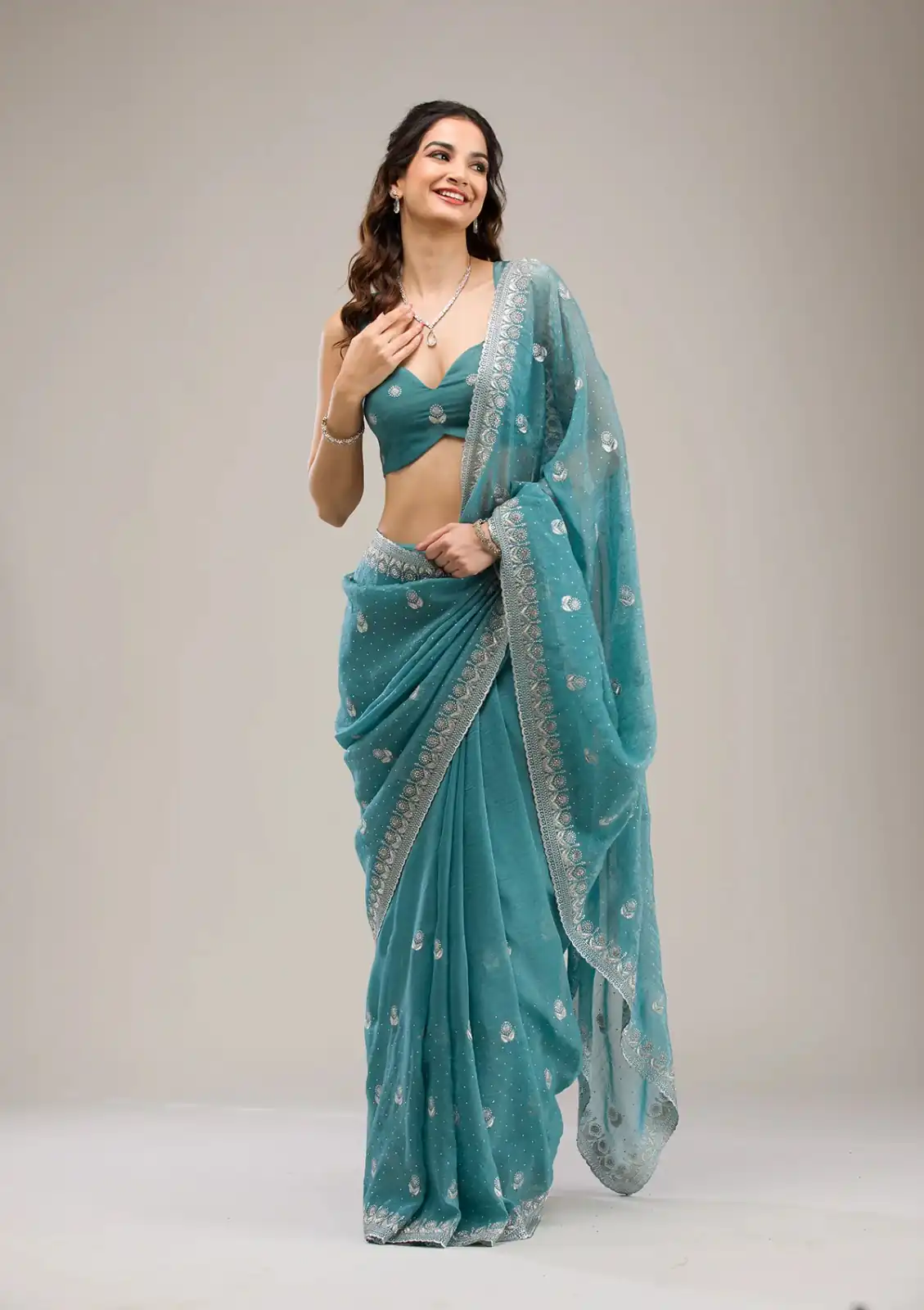 BT 439 Blue Crunchy Ciffon Saree Perfect for Wedding, Party, Bridal Wear, Raksha Bandhan, Festival Celebrations – . Special Price ₹1899. Delivery 4-6 | Creative Sarees, Embroidered Sarees, Bollywood Sarees, Designer Sarees, Ethnic Saree, Modern Digital sarees, Party Wear Sarees, Sarees