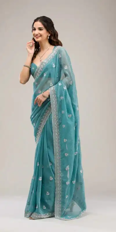 BT 439 Blue Crunchy Ciffon Saree Perfect for Wedding, Party, Bridal Wear, Raksha Bandhan, Festival Celebrations – . Special Price ₹1899. Delivery 4-6 | Creative Sarees, Embroidered Sarees, Bollywood Sarees, Designer Sarees, Ethnic Saree, Modern Digital sarees, Party Wear Sarees, Sarees