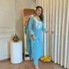 Blue Rayon Wed Lakhnavi  Style Work Salwar Suit