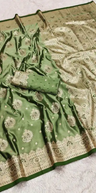 MB 9 Green Color Satin Silk Saree with Lace Work & Zari Work. Exclusive Offer ₹2149. Delivery 4-6 Working Days. Shop now. | Creative Sarees, Embroidered Sarees, Bollywood Sarees, Designer Sarees, Ethnic Saree, Modern Digital sarees, Party Wear Sarees, Sarees