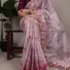 Lavender Zari Kota Tissue Embroidery Zari Work Saree