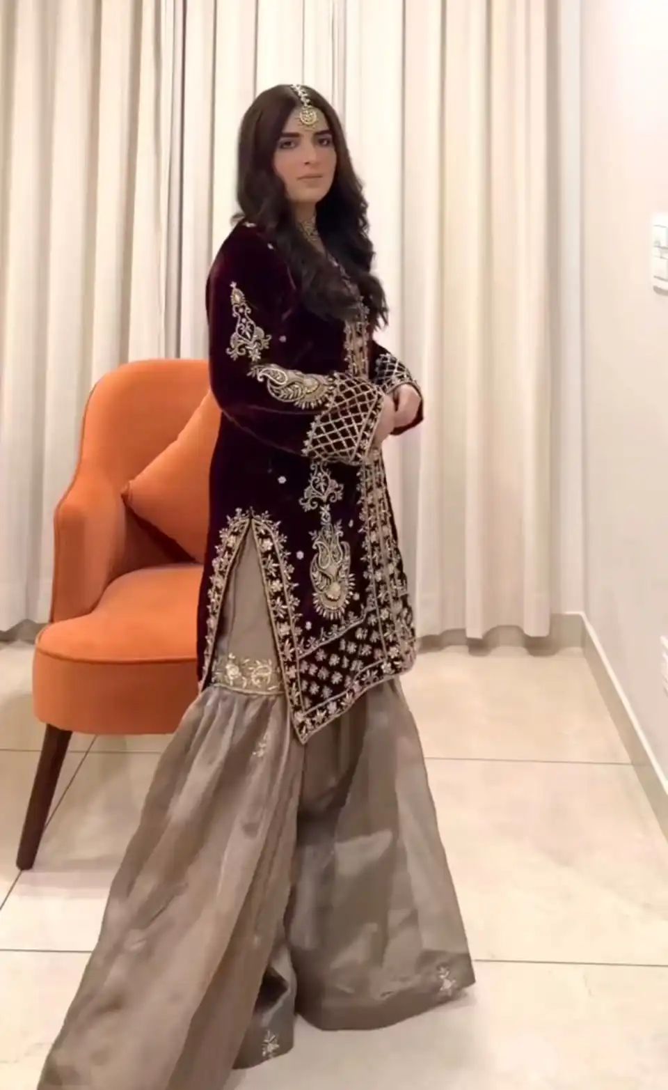 Maroon Heavy Velvet Embroidery Work Salwar Suit - Image 2