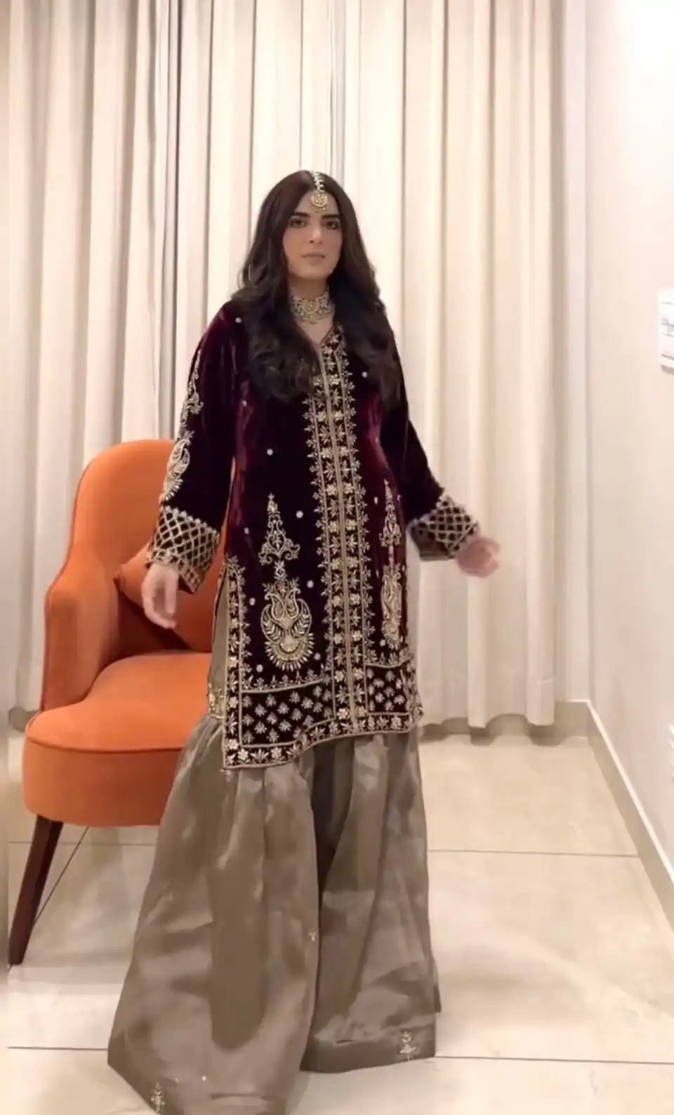 Maroon Heavy Velvet Embroidery Work Salwar Suit