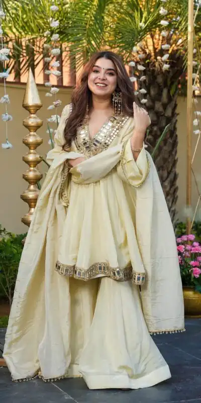 Off White Cosmos Mirror Lace Work Salwar Suit