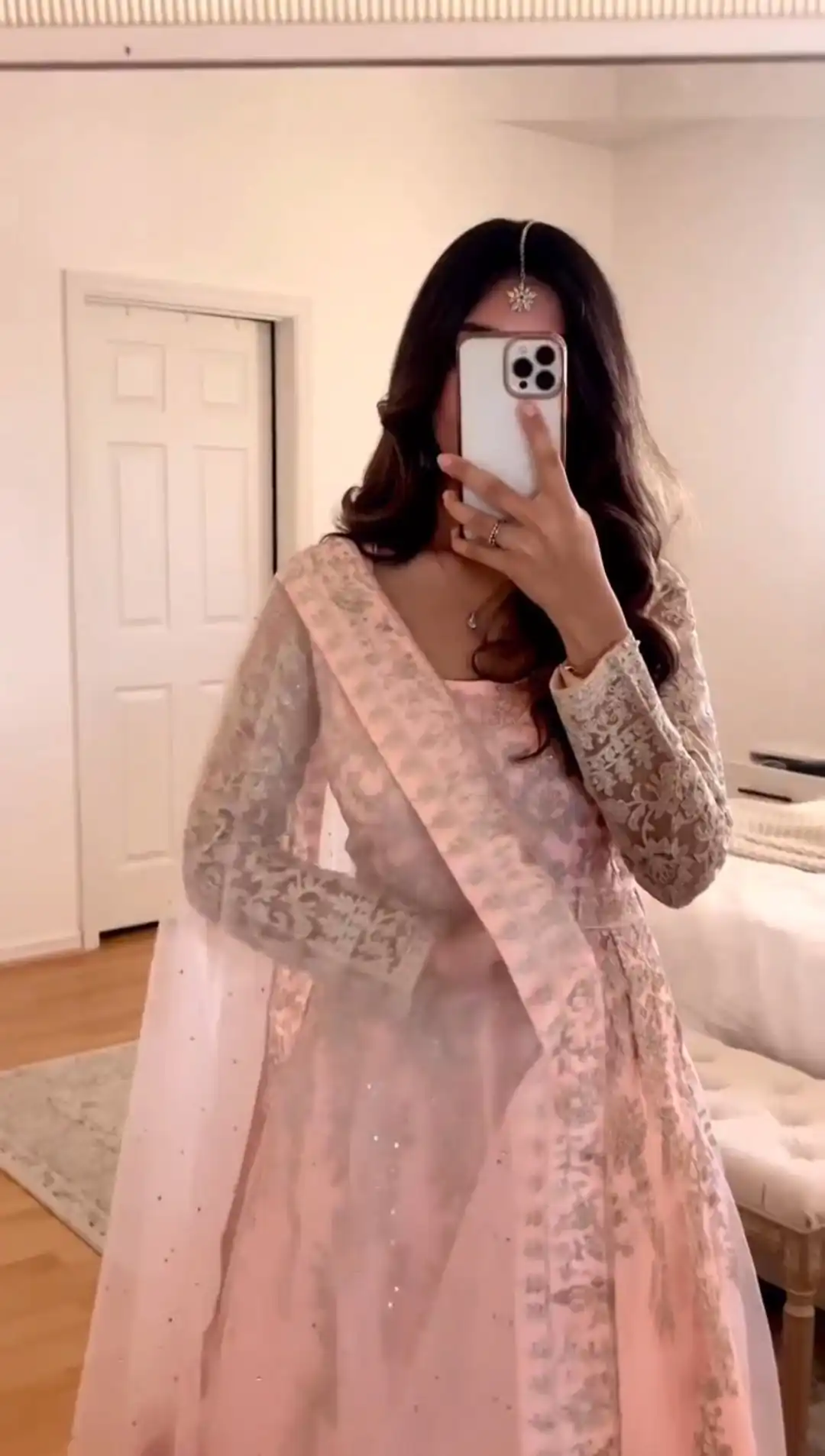 Peach Heavy Net Embroidery Work Salwar Suit - Image 5