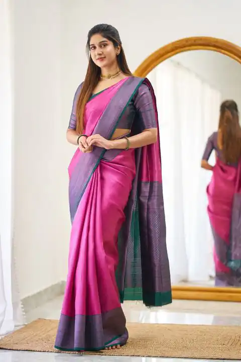 Pink Lichi Silk Jacquard Work Saree