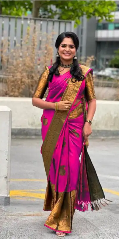 Pink Soft Lichi Silk Jacquard Work All Over Saree