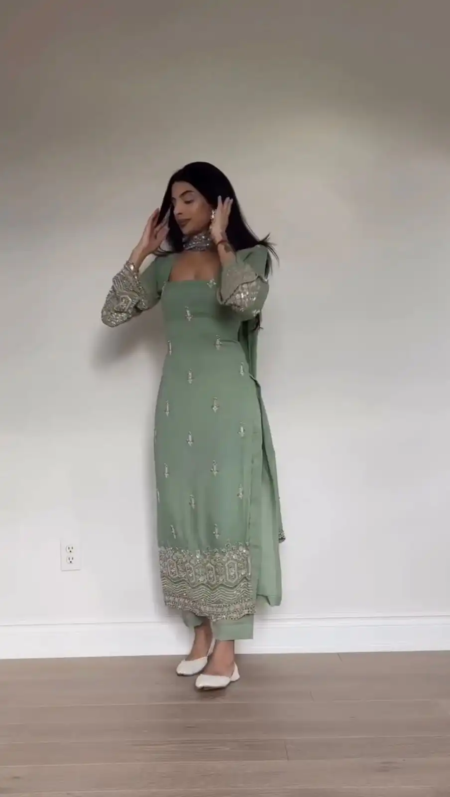 Pista Faux Georgette Thread Embroidery Work Salwar Suit - Image 2