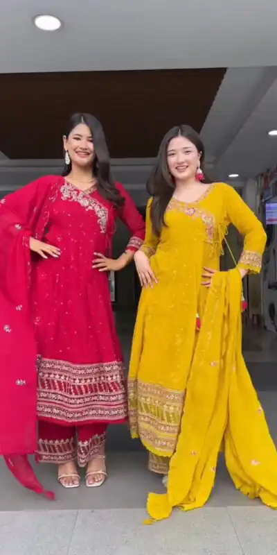 Red Faux Georgette Embroidery Work Salwar Suit