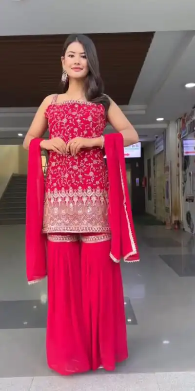 RTC 5855 Red in Color Faux Georgette Lace Work Salwar Suit . Wedding, Party, Festive Grab it for ₹1799. Delivery 4-6 Working Days. Shop now. | Casual Suits, Jump Suits, Tops & Bottoms, Track Suits, Trendy Wear, Creative suits, Designer Suits, Palazzo Suits, Party Wear Suits, Patiala Suits, Salwar suit, Straight Suits