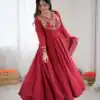 Red Roman Silk Lace Work Border Gown