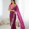 Wine Premium Noha Crush Sequins Work Saree