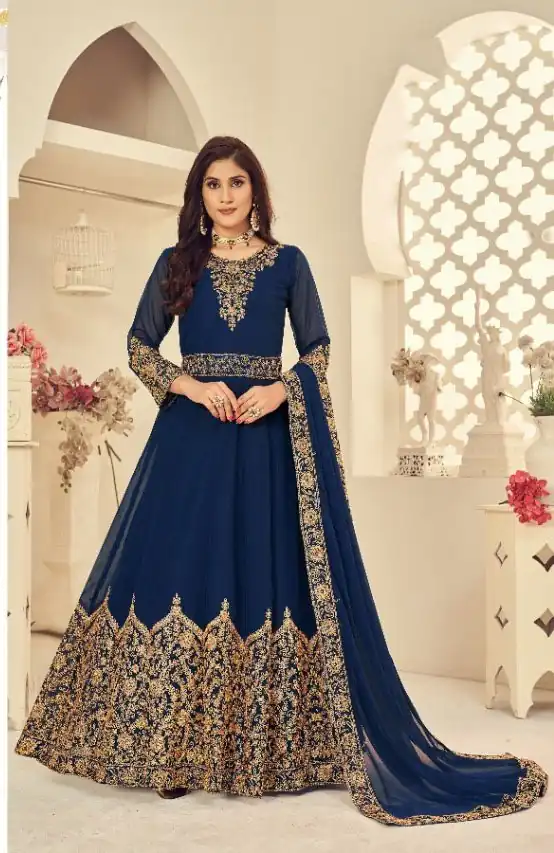 Navy Blue Georgette Stone Work Salwar Suit