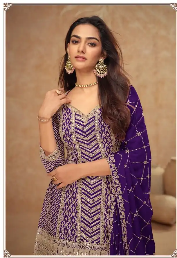 Dark Purple Chinon Sequence Work Salwar Suit - Image 2