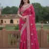 Pink Soft Gold Crush Embroidery Work Saree