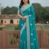 Sky Blue Soft Gold Crush Embroidery Work Saree