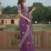 Purple Soft Gold Crush Embroidery Work Saree